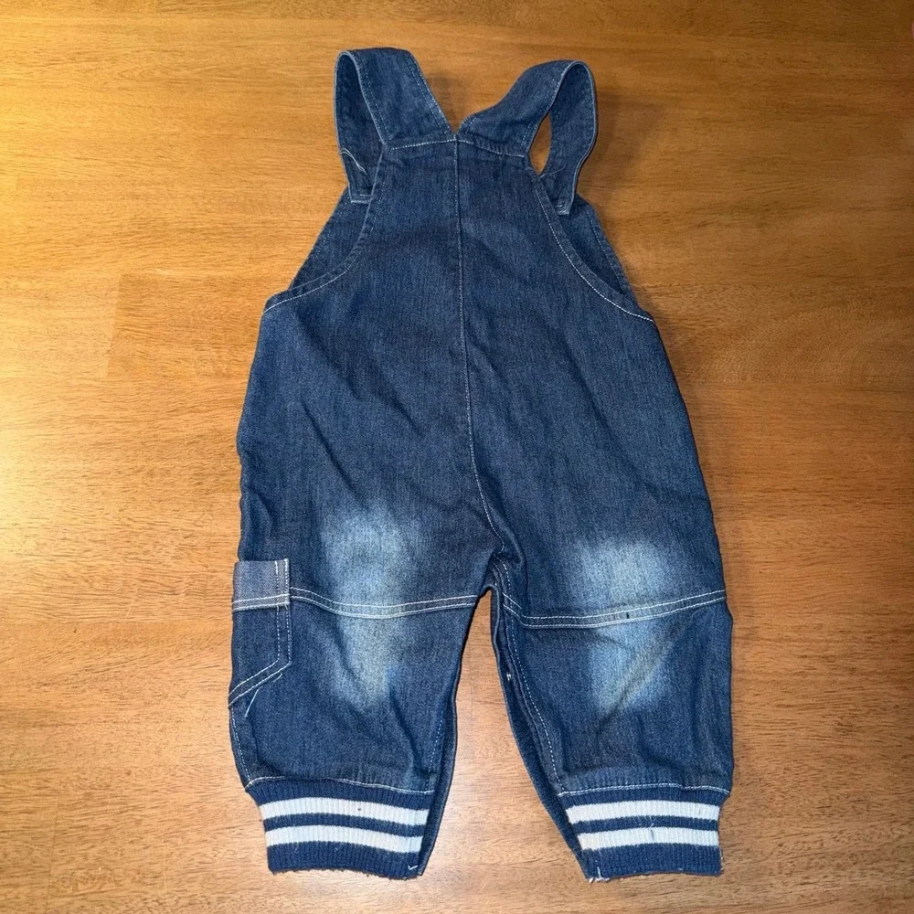 Ivyinli Baby Boys Denim Overalls and Striped Shirt Set Blue White Dog Size 80